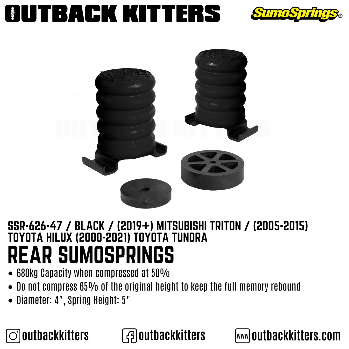 Rear SumoSprings to suit 2019+ Mitsubishi Triton / 2005-15 Toyota Hilux / 2000-21 Toyota Tundra