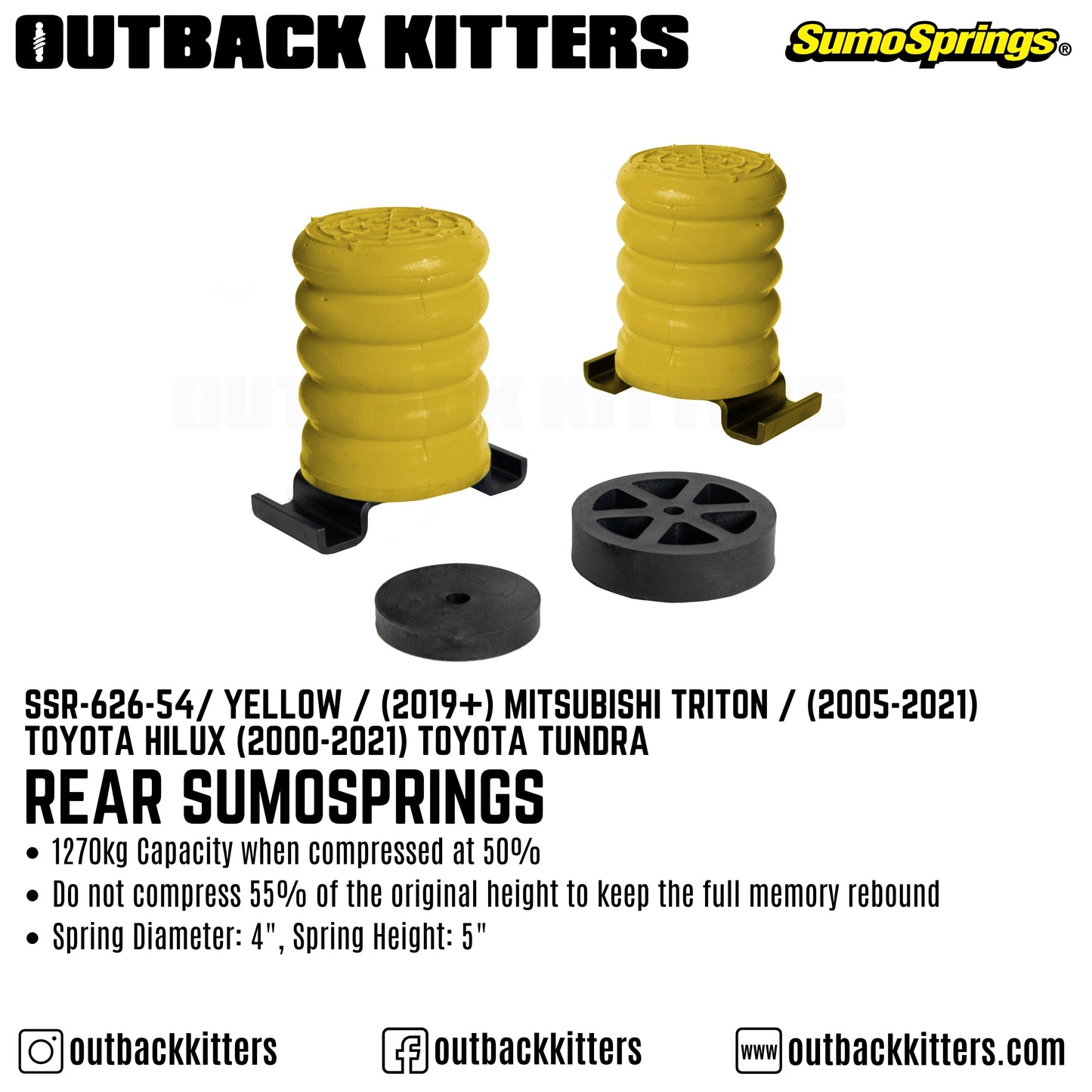 Rear SumoSprings to suit 2019+ Mitsubishi Triton / 2005-15 Toyota Hilux / 2000-21 Toyota Tundra